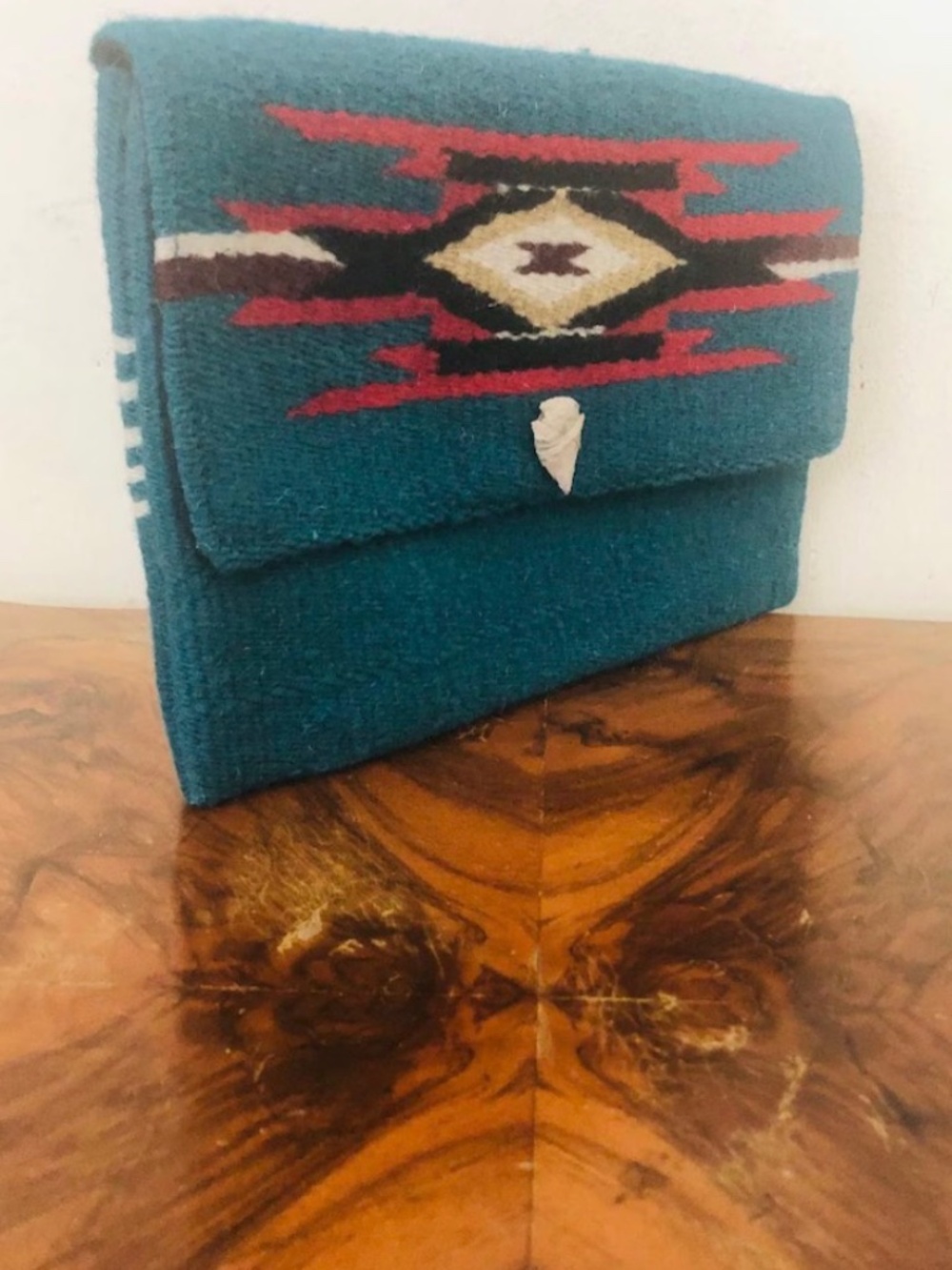 Turquoise wool Clutch purse, South western,Indian, Flint stone arrowhead - Picture 3 of 6
